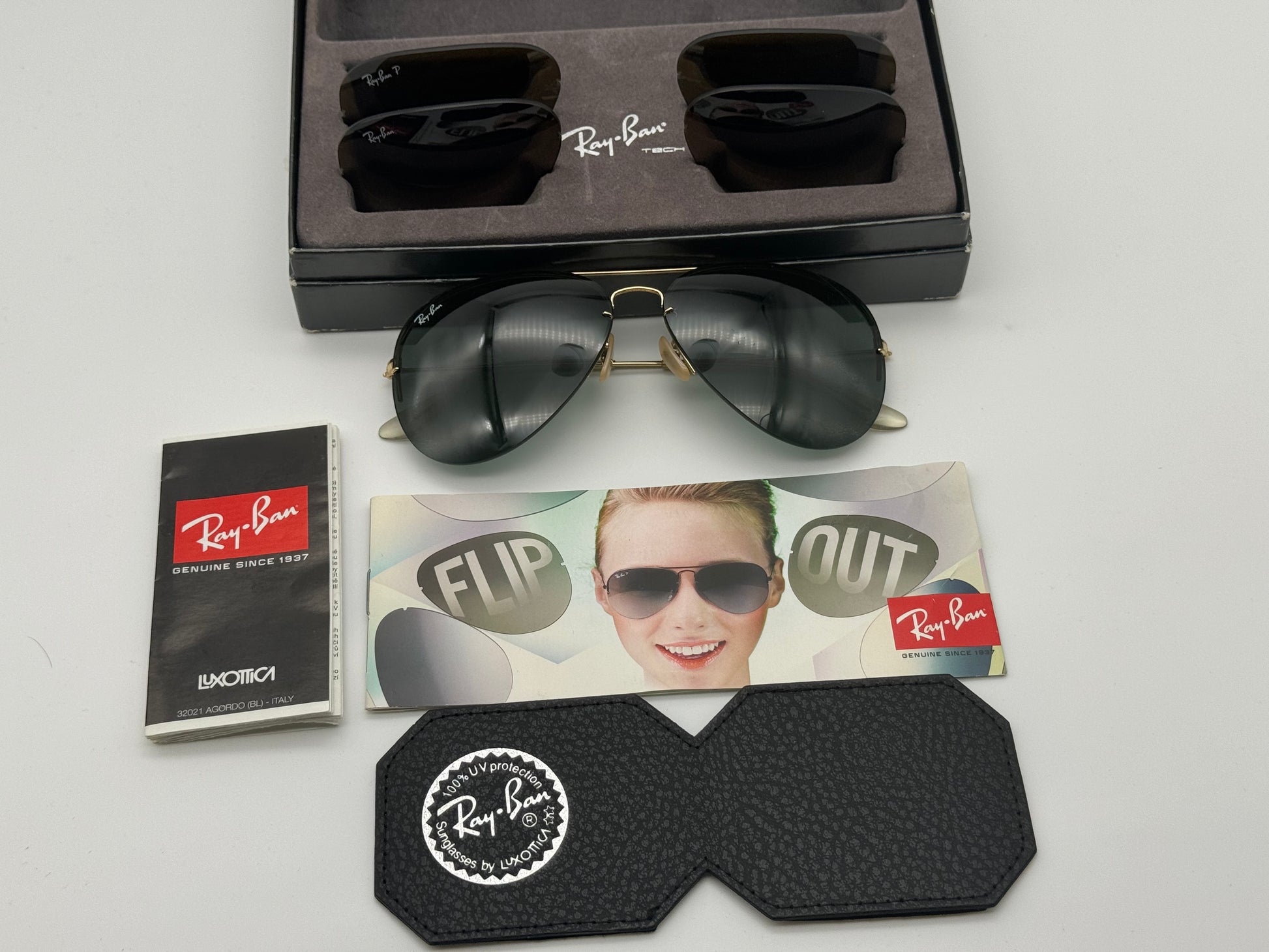 Ray Ban FLIP OUT RB 3460 Aviator 59mm 3 Lenses ORIGINAL BOX Preowned Shade Review Store