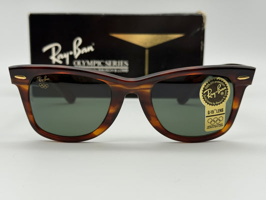 VINTAGE RAY-BAN WAYFARER 50mm USA B&L OLYMPIC SERIES TORTOISE / G-15 W2244 XUAR NOS