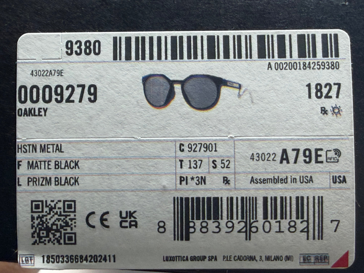 Oakley HSTN Metal 52mm Matte Black / Prizm Black 927901 OO 9279 NEW