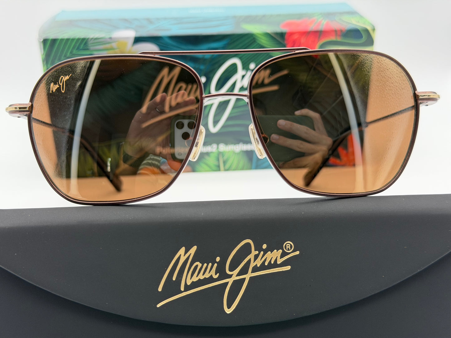Maui Jim Mano 57mm Dark Brown / Gold Stripe HCL Bronze Polarized Sunglasses H877-01 Italy