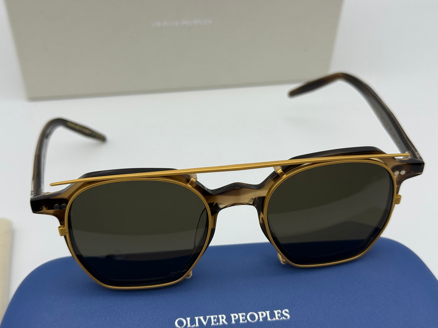 Oliver Peoples G. Ponti 5 47mm G.P Tortoise with G-15 / Gold  Clip Brown Antique Gold clip OV 5489 1713 Itlay NEW