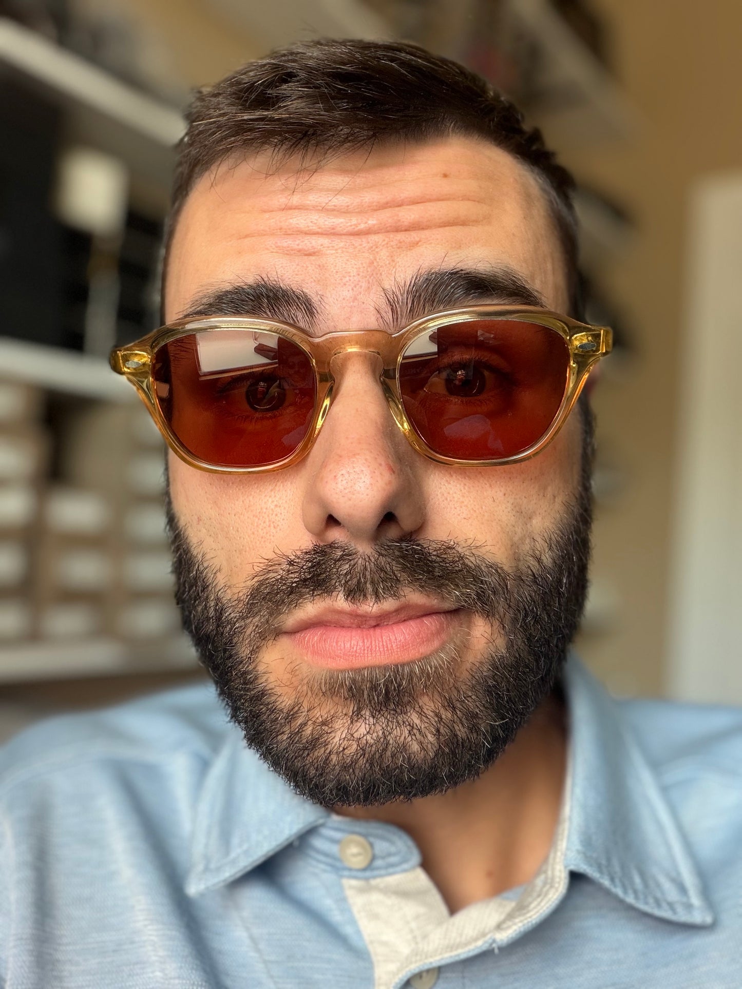 Oliver Peoples Peppe 48mm OV5517 SU 176653  Champagne / Persimmon Sunglasses Italy Preowned