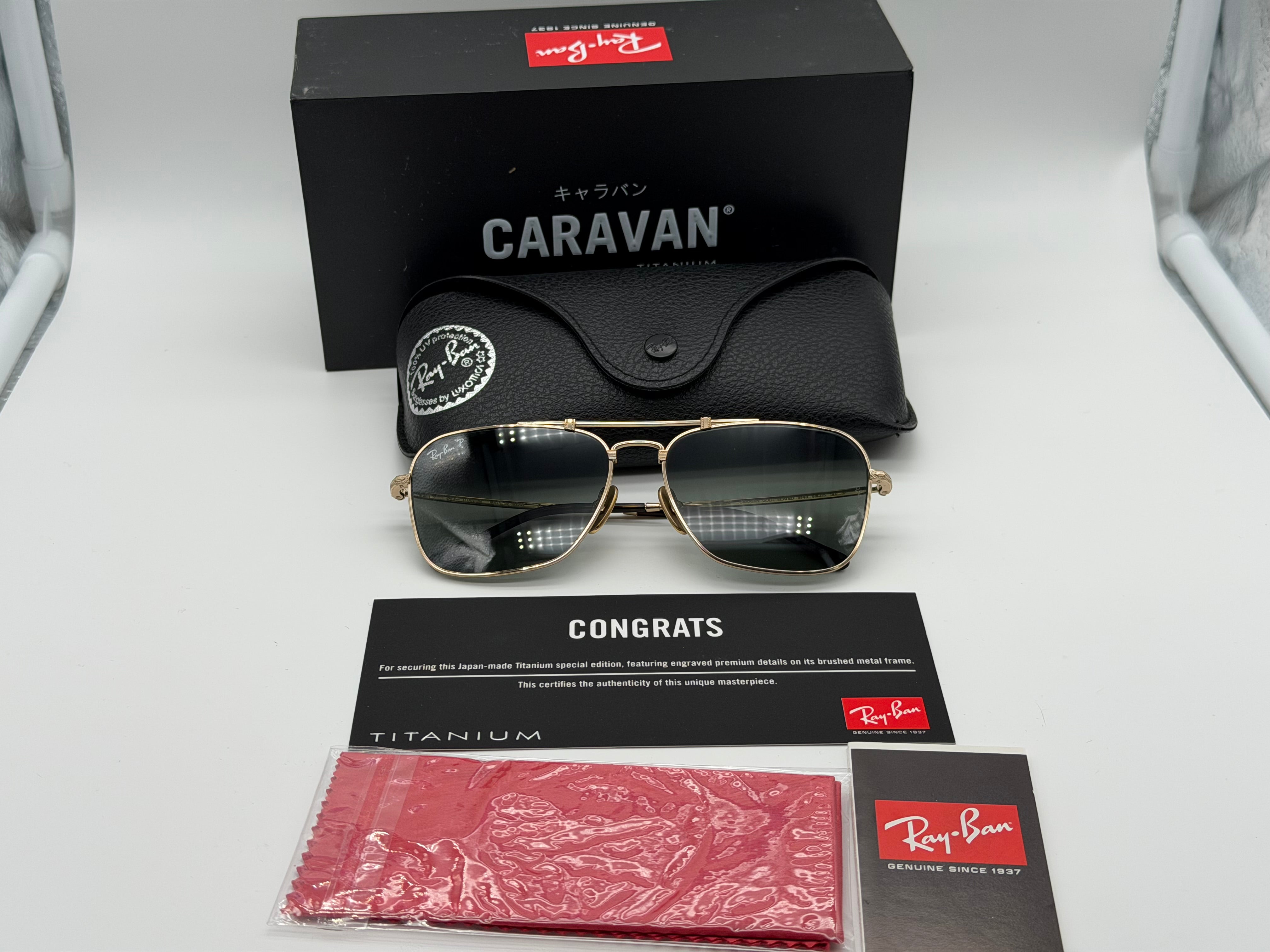 Ray-Ban Caravan Titanium 58mm 23K Gold Plated Frames / Polarized