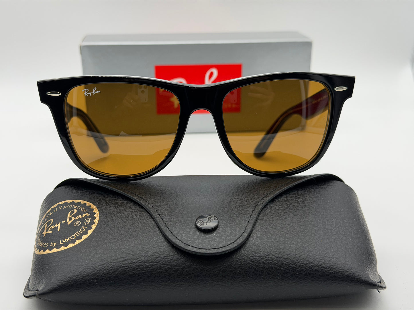 Ray-Ban Wayfarer 54mm Black on Transparent / Brown G15 Crystal Lens RB 2140 1294 / 33 Itlay NEW