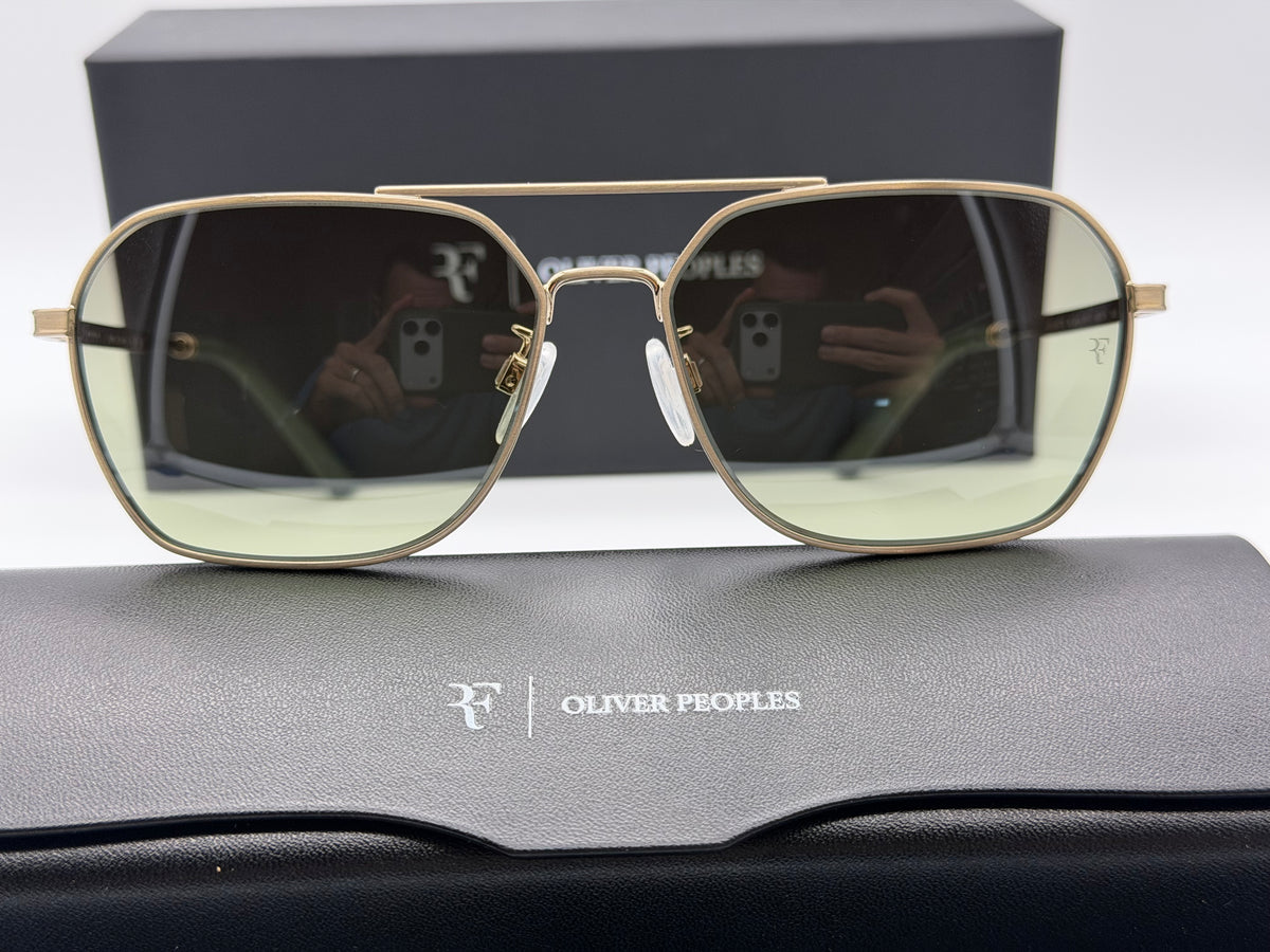 Oliver Peoples R-17 Roger Federer 58mm Brushed Gold / Forest Gradient OV 1377S 52452A Italy NEW