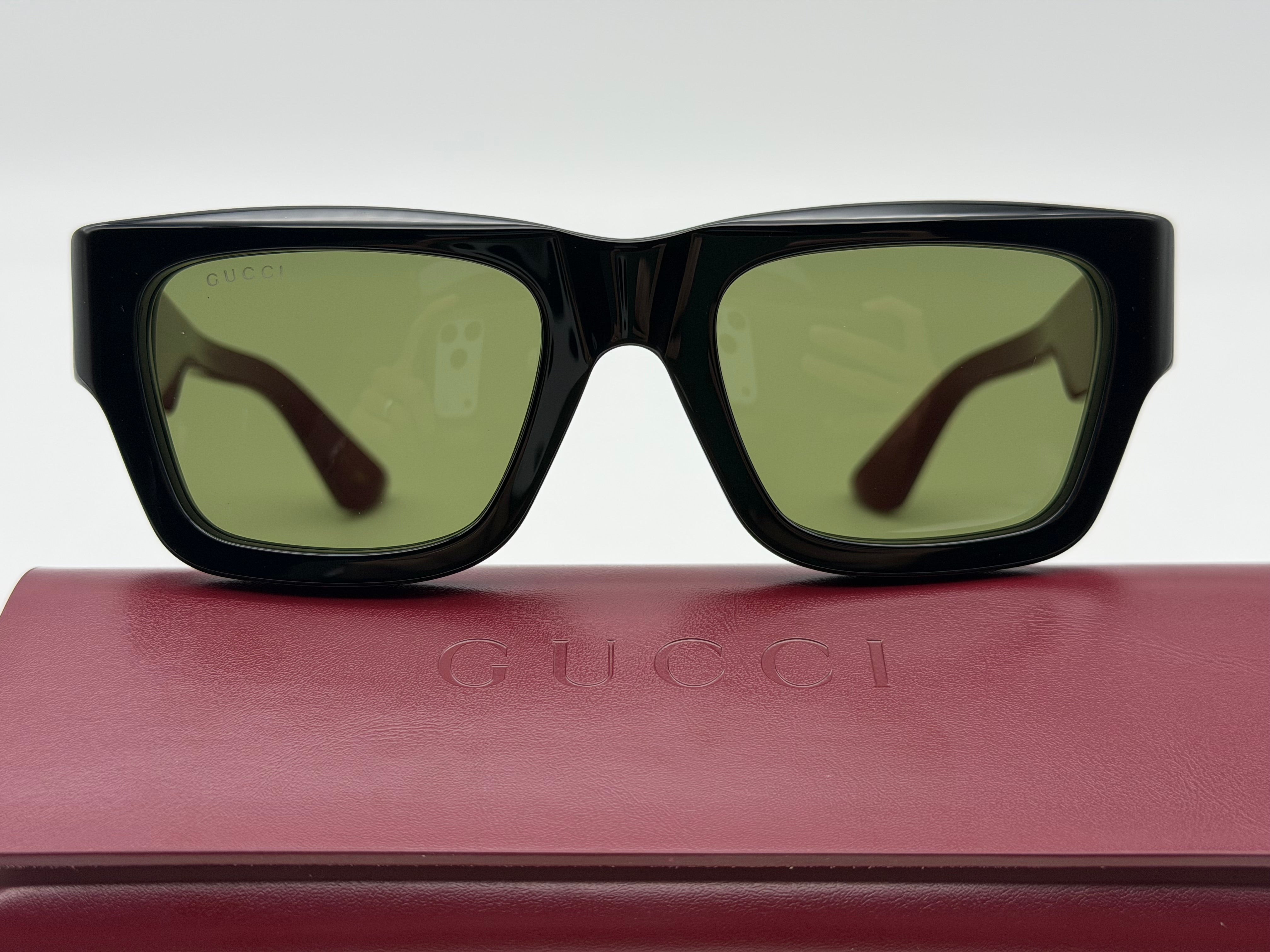 Gucci Square 52mm GG 1668 S Black Green Burgundy / Green Lens