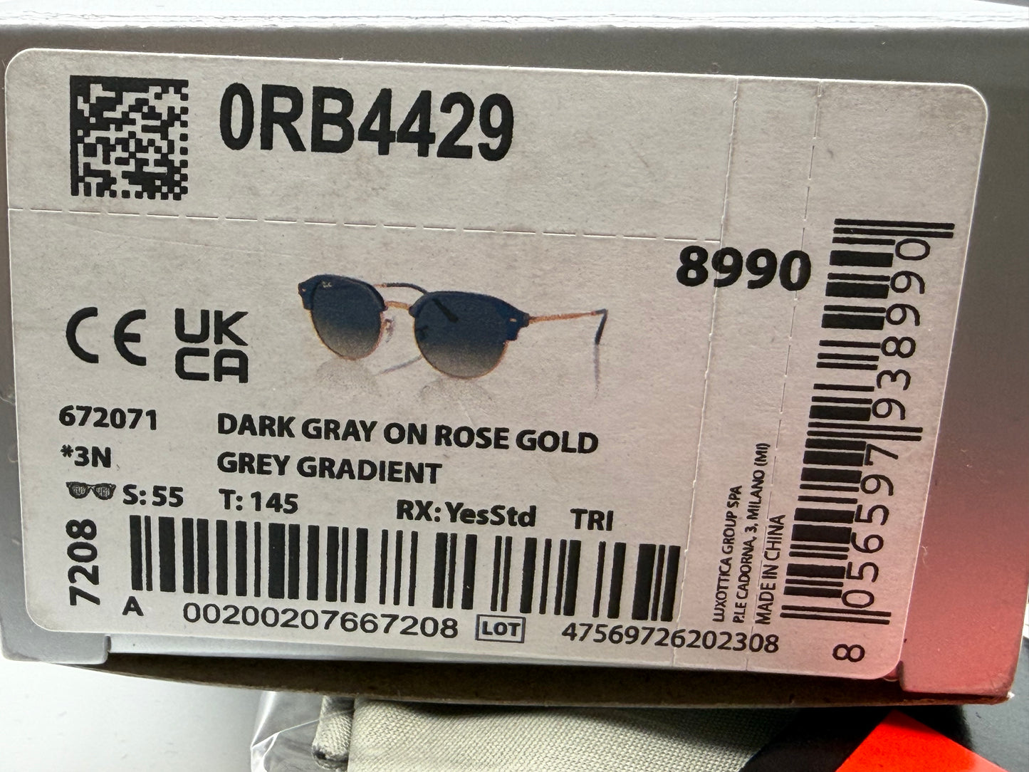 Ray-Ban RB 4429 55mm Dark Gray On Rose Gold / Gray Gradient 672071 NEW