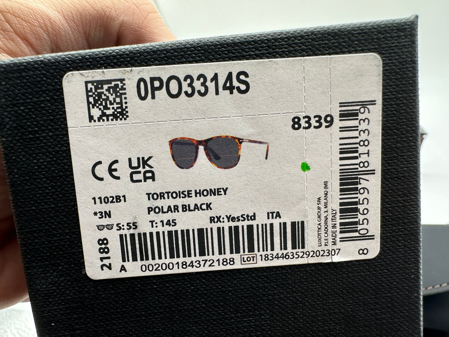 Persol PO 3314S 55mm 1102B1 Tortoise Honey Black Glass Sunglasses Italy New