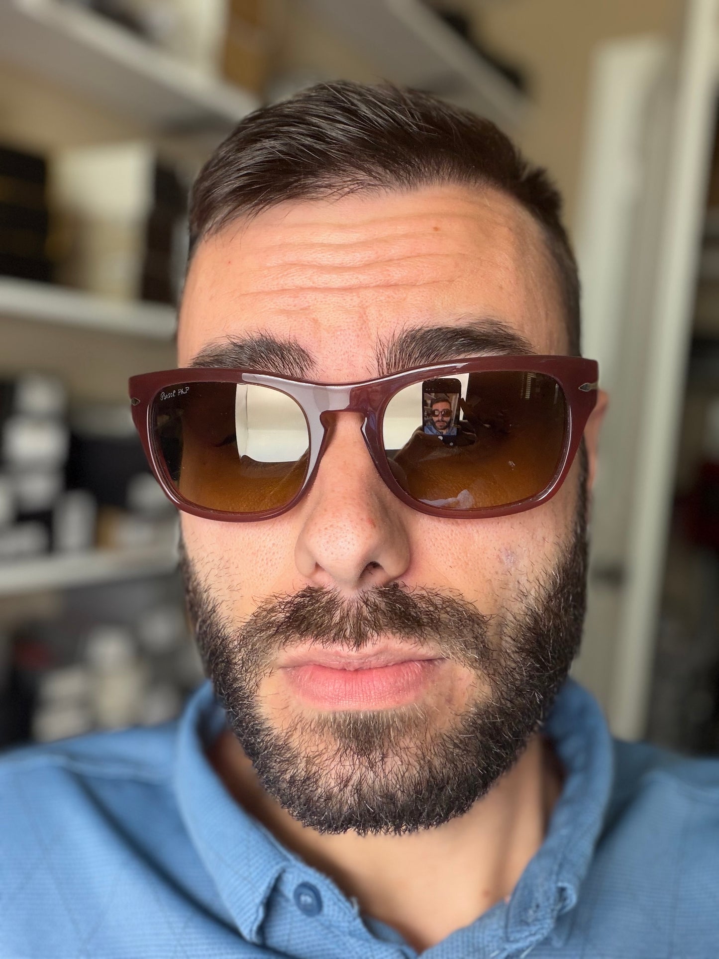 Persol Film Noir Edition Detective PO 3027 s 1002 / B1 Matte Opal Red / Photochromic Polarized Brown Preowned