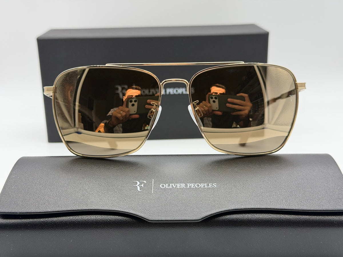 Oliver Peoples R-15 56mm Gold / Desert Flash Mirror OV 1362S 50355S Italy NEW