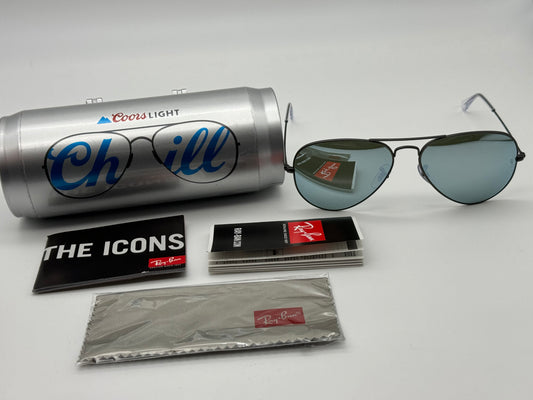 Ray-Ban Aviator 58mm Limited Edition Coors Light RB 3025 029 / 30 Gunmetal Blue Flash lens Italy New