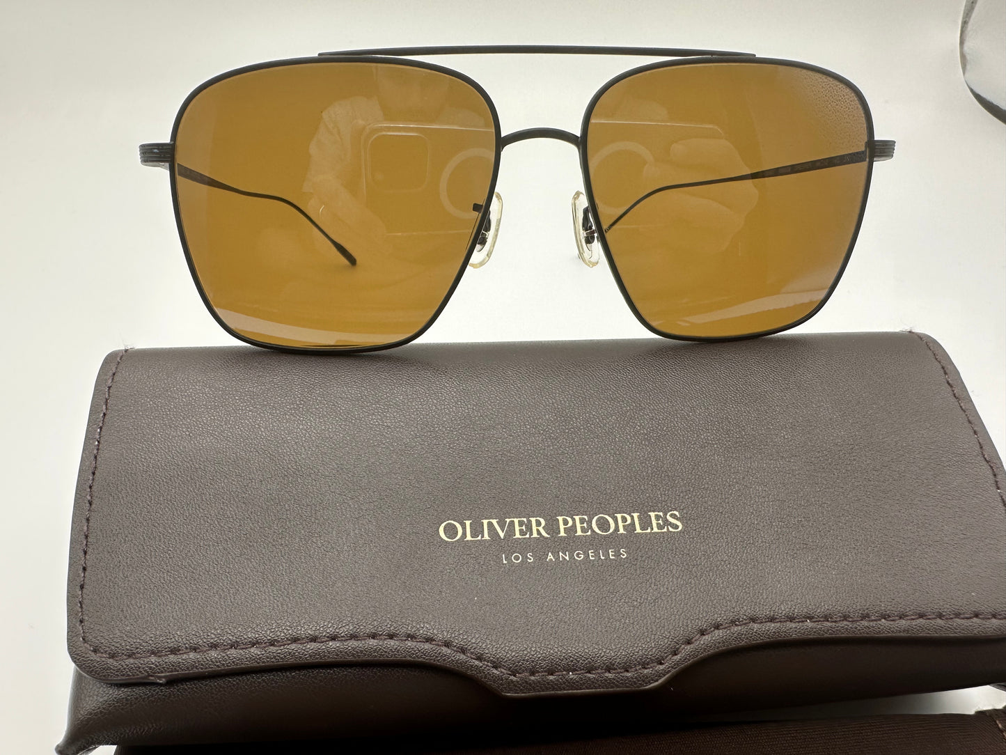Oliver Peoples Dresner 56mm OV 1320 ST  5062G8 Matte Black/Cognac Mirrored Sunglasses Japan NEW