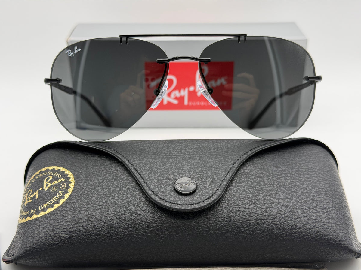 Ray-Ban Aviator Rimless RB 3791 Polished Black / Dark Gray 002/87 NEW