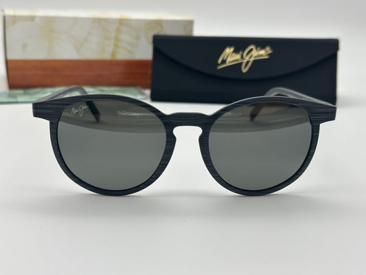 Maui Jim Kiawe 53mm Round MJ 809 Gray Stripe Frame STG Natural Gray Lens Italy NEW