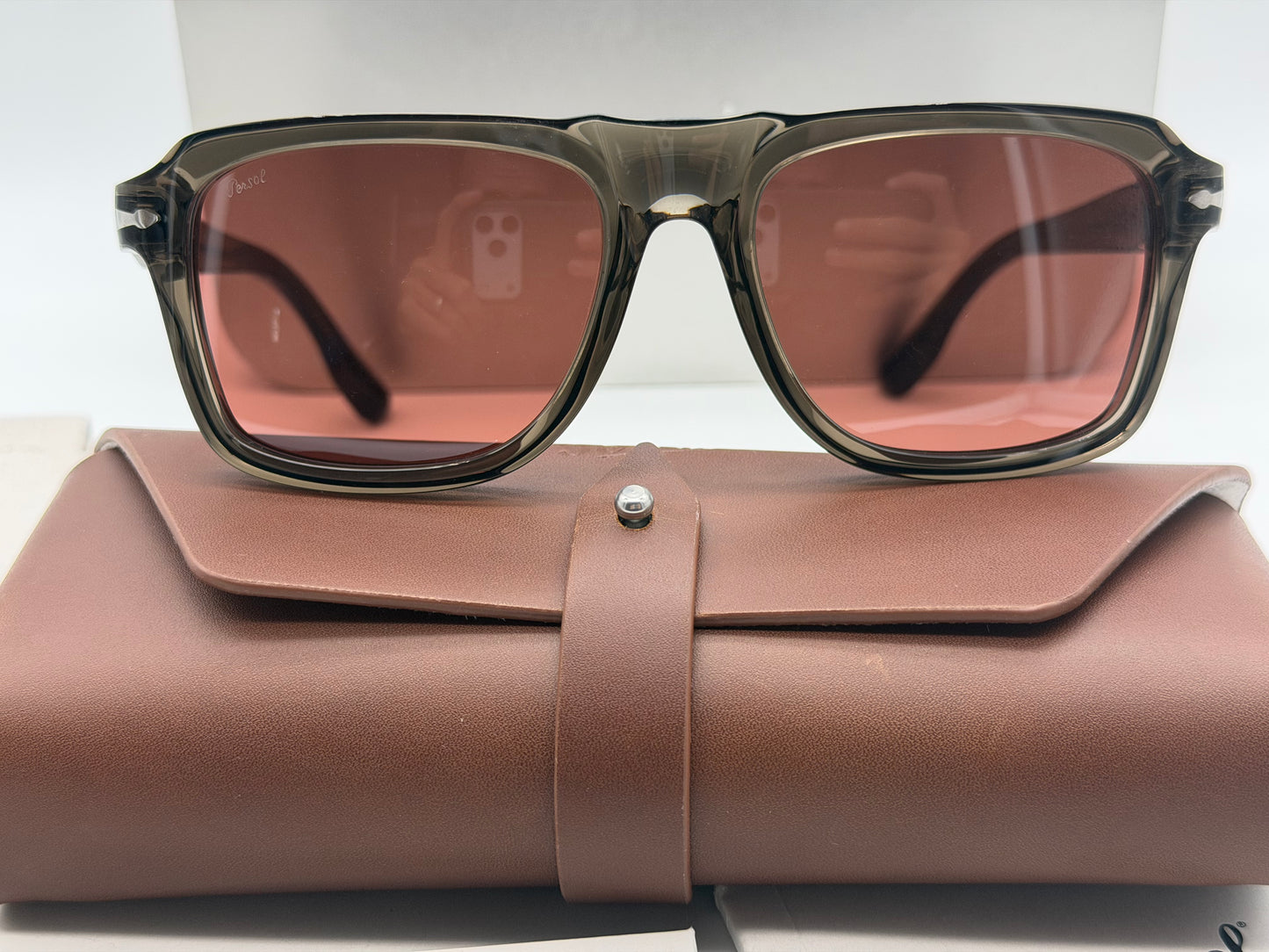 Persol PO 8002S 55mm Opal Gray / Red Crystal Italy Open Box
