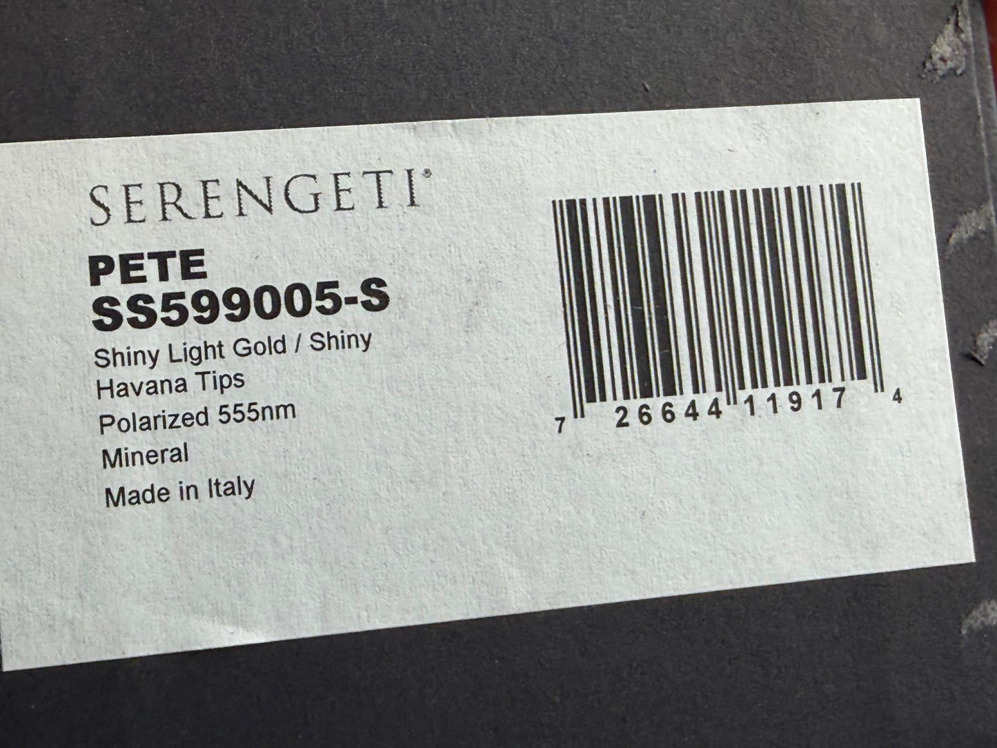 Serengeti Pete 58mm SS 599005 Polarized 555nm Photochromic Lens  Shiny Light Gold / Shiny Havana Tips Italy NEW
