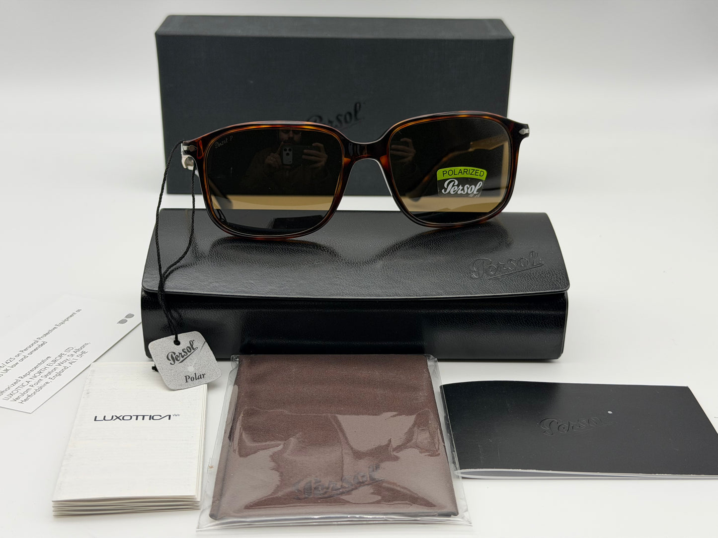 Persol PO 3246 53mm Havana / Polarized Brown Glass Lens 24 / 57 Italy NEW