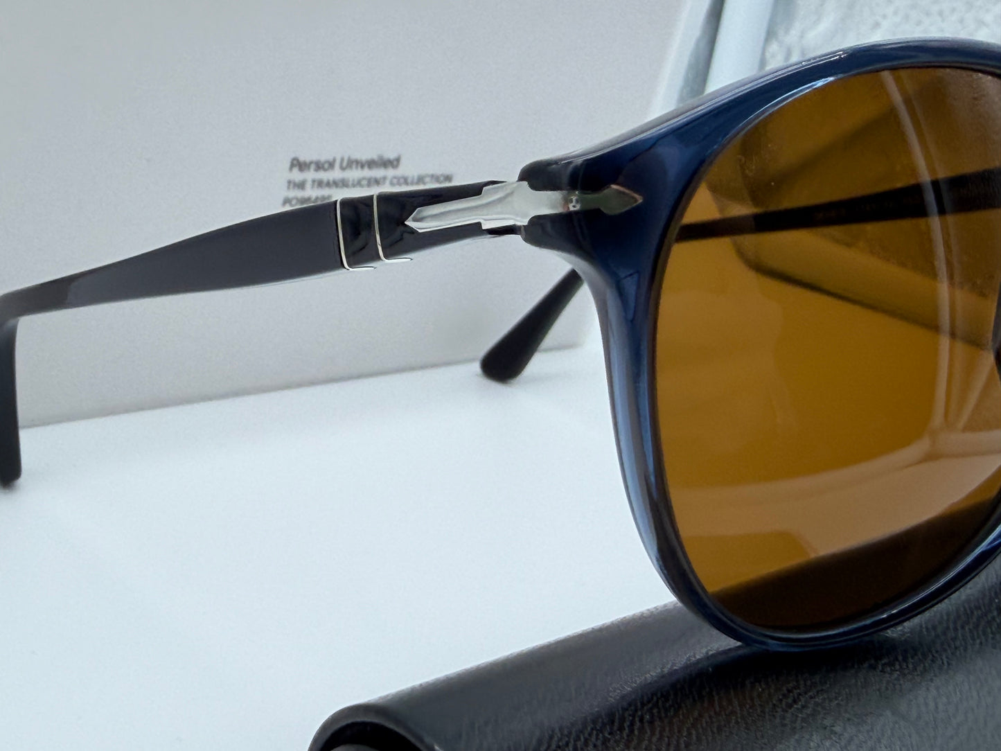 Persol PO 9649 55mm Transparent Blue / Brown Glass 114133 Italy NEW