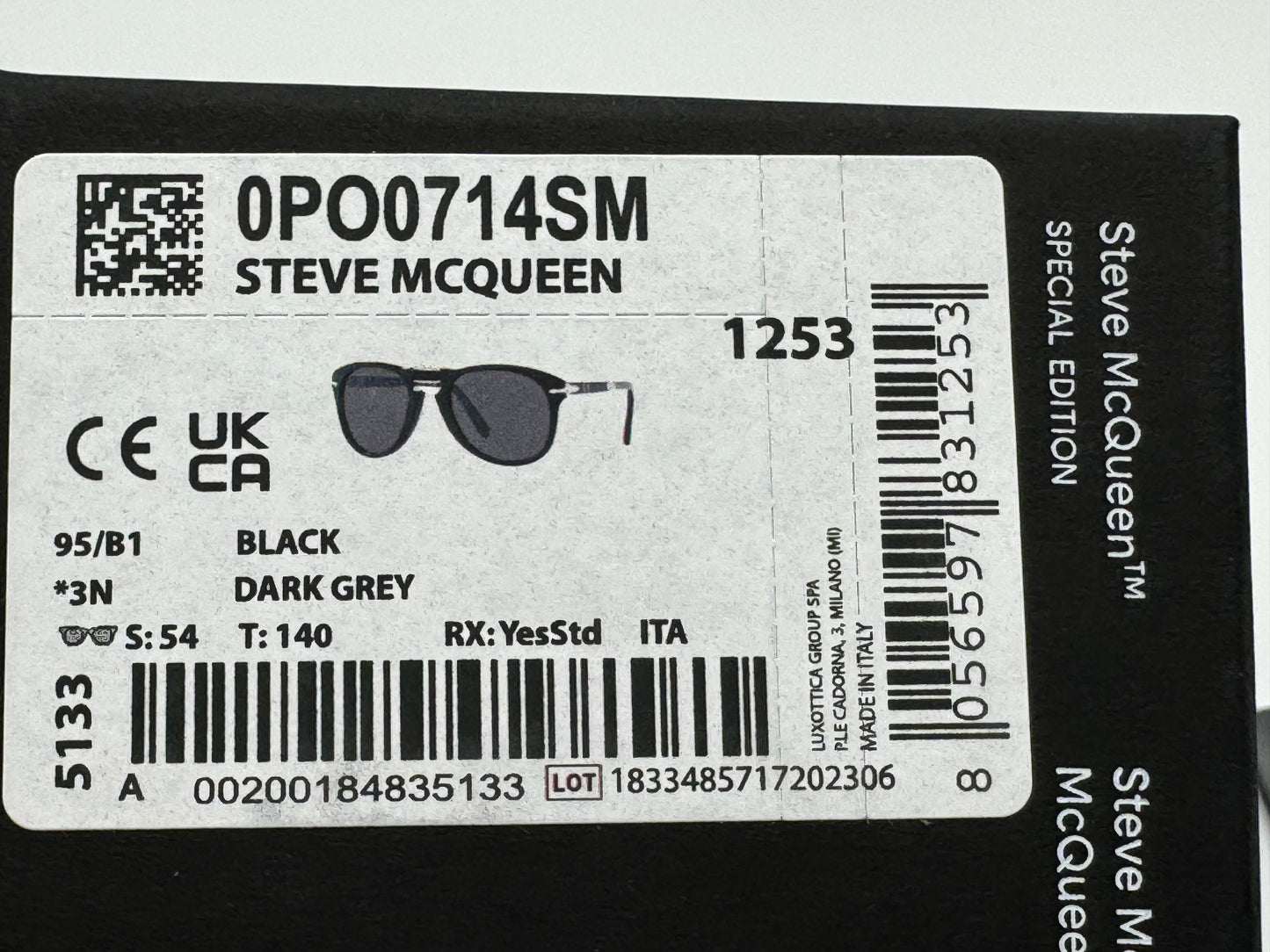 Oliver Peoples PO 714 SM 54mm Steve McQueen Black / Dark Gray 95 / B1 Italy NEW