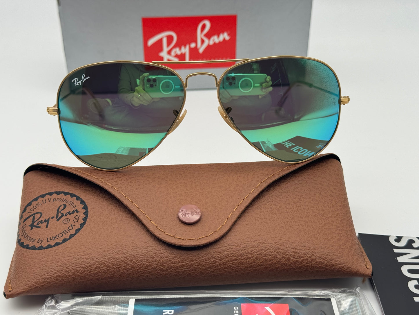 Ray Ban Aviator Flash 58mm RB 3025 Matte Gold Green Flash Italy NEW