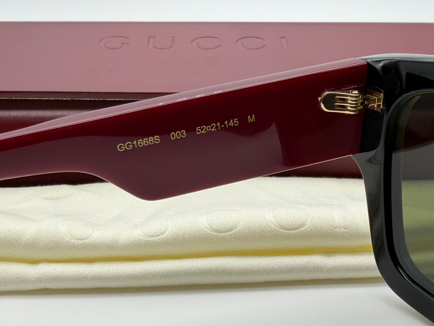 Gucci Square 52mm GG 1668 S Black Green Burgundy / Green Lens Italy NEW