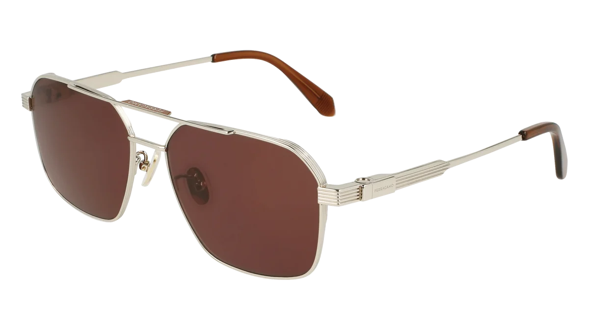 Ferragamo SF319SLB 58mm Brown / Light Gold Titanium Italy NEW