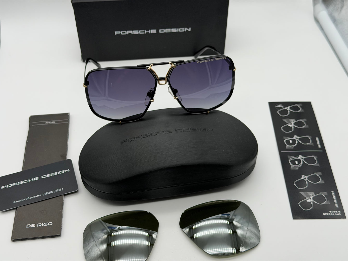 Porsche Design P 8928 Black Titanium Gold with 2 lenses Gray Gradient and Green Japan NEW