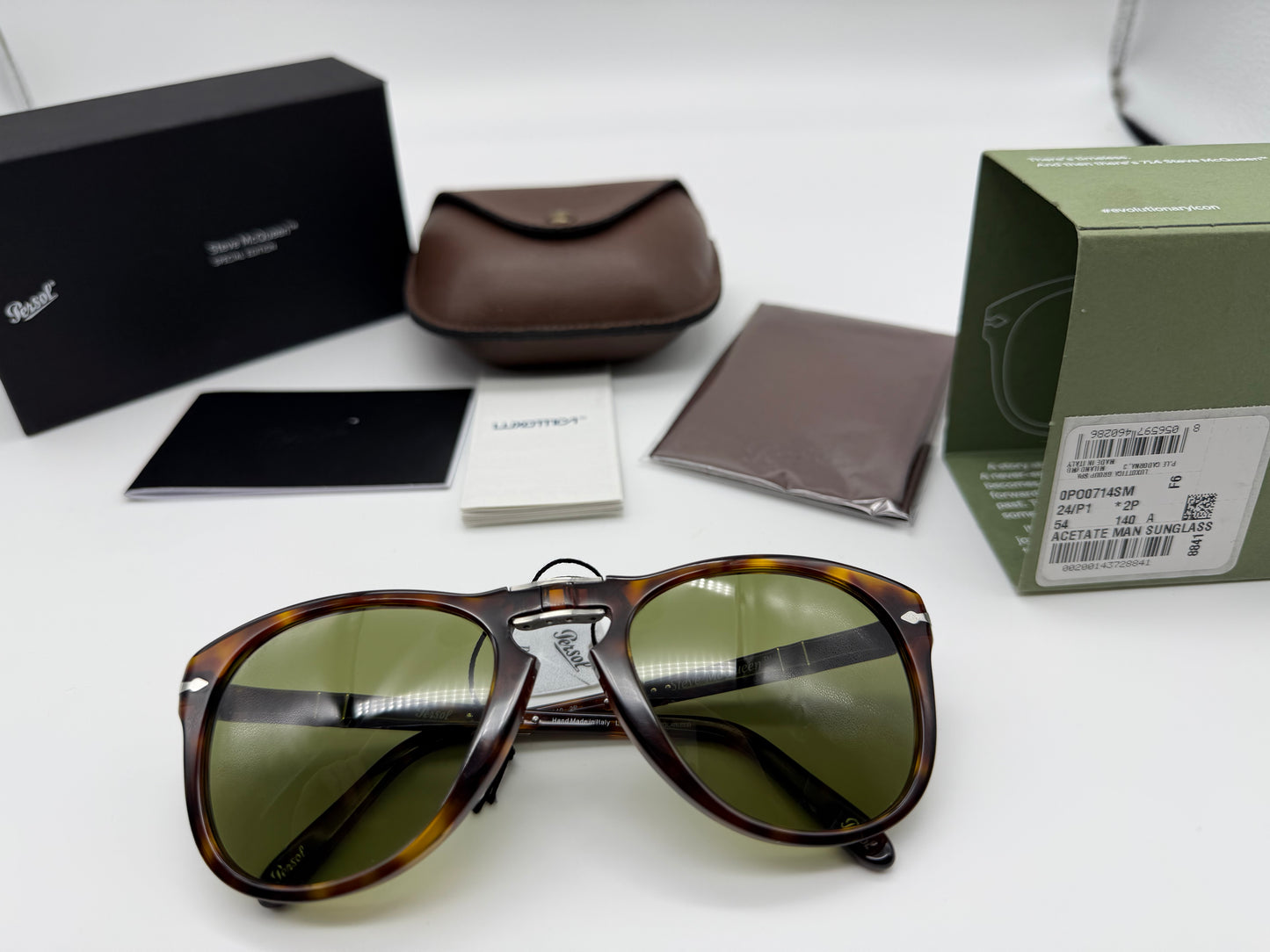 Persol 714 SM 54mm 24/P1 Steve McQueen Folding Havana / polar green Lens Preowned