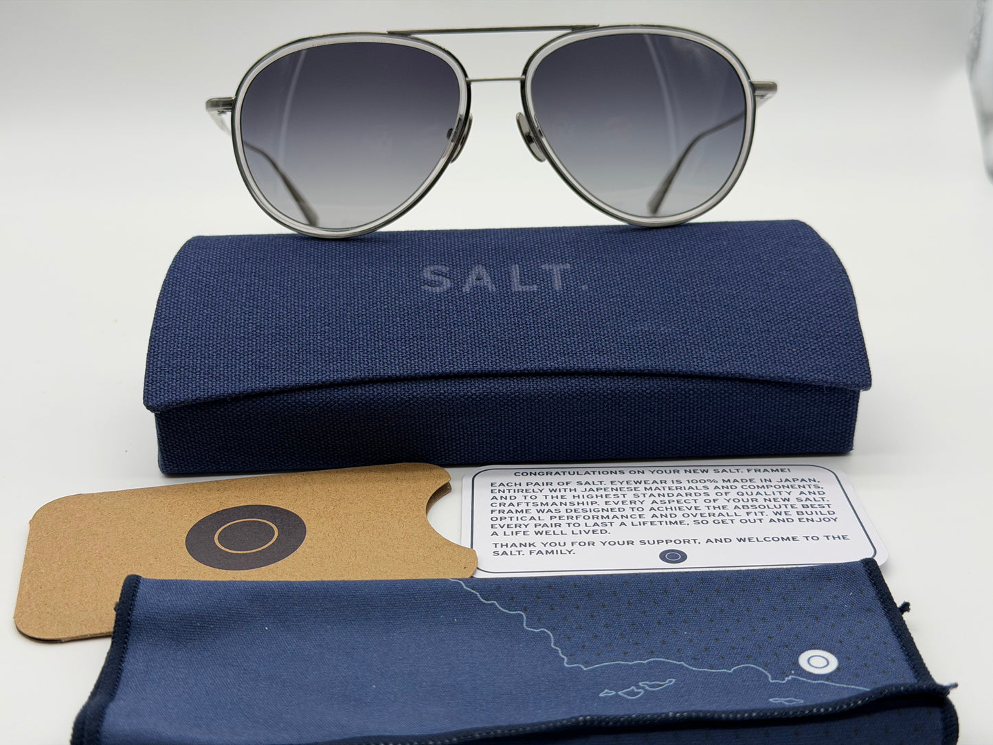 Salt Optics Columbia 56mm Polarized Titanium Aviator w/ Gradient Lens Silver-Tone Smoke / Grey Gradient NEW