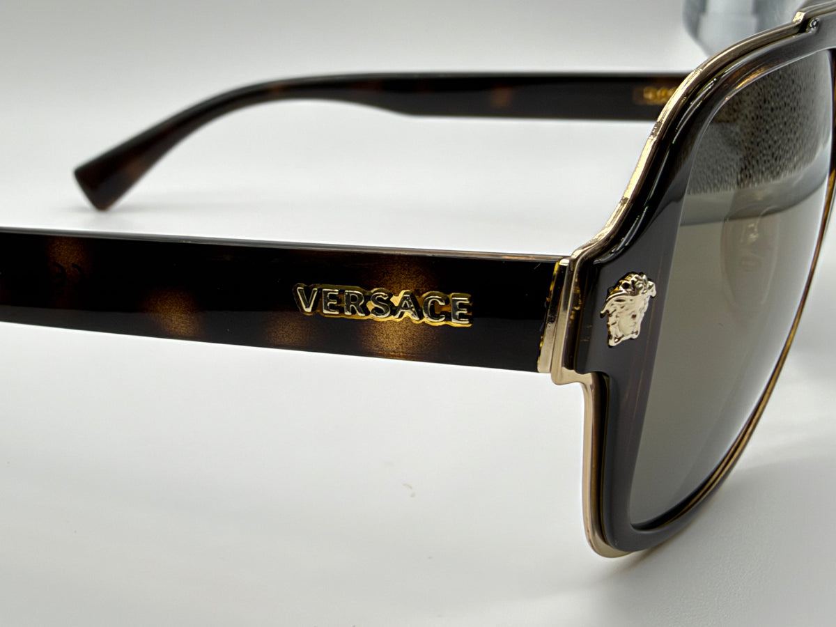 Versace VE 2199 Havana / Dark Gray Gold Mirror 56mm 12524T Itlay NEW