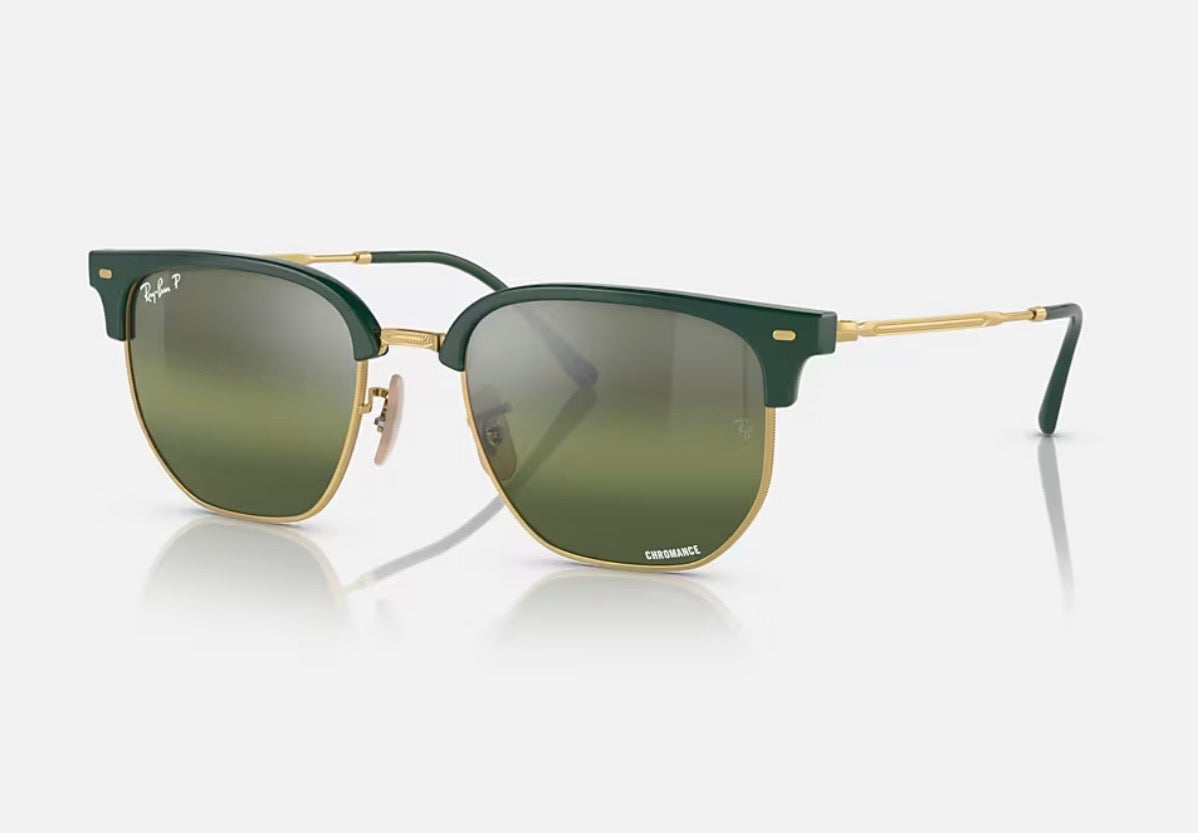 Ray-Ban New Clubmaster 53mm Polished Green /Gold Silver/Green Polarized + Chromance Lens RB 4416 6655/G4 Itlay NEW