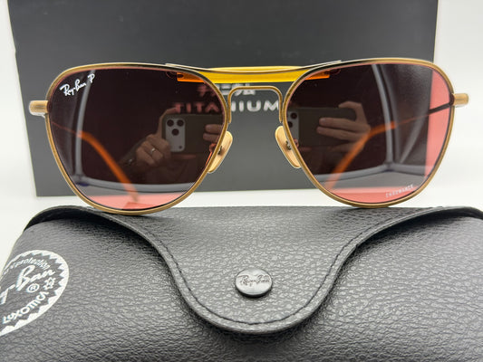 Ray Ban RB 8064 53mm Antique Gold Titanium / Wine Polarized Chromance Lens 9207ALJapan NEW