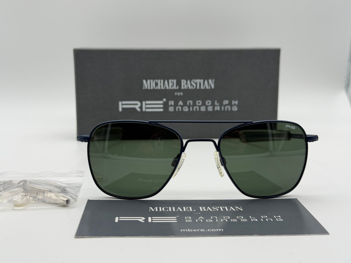 Randolph Engineering  x Michael Bastian Aviator 52mm Rare Navy Blue Frames AGX Glass None Polar Lens Preowned