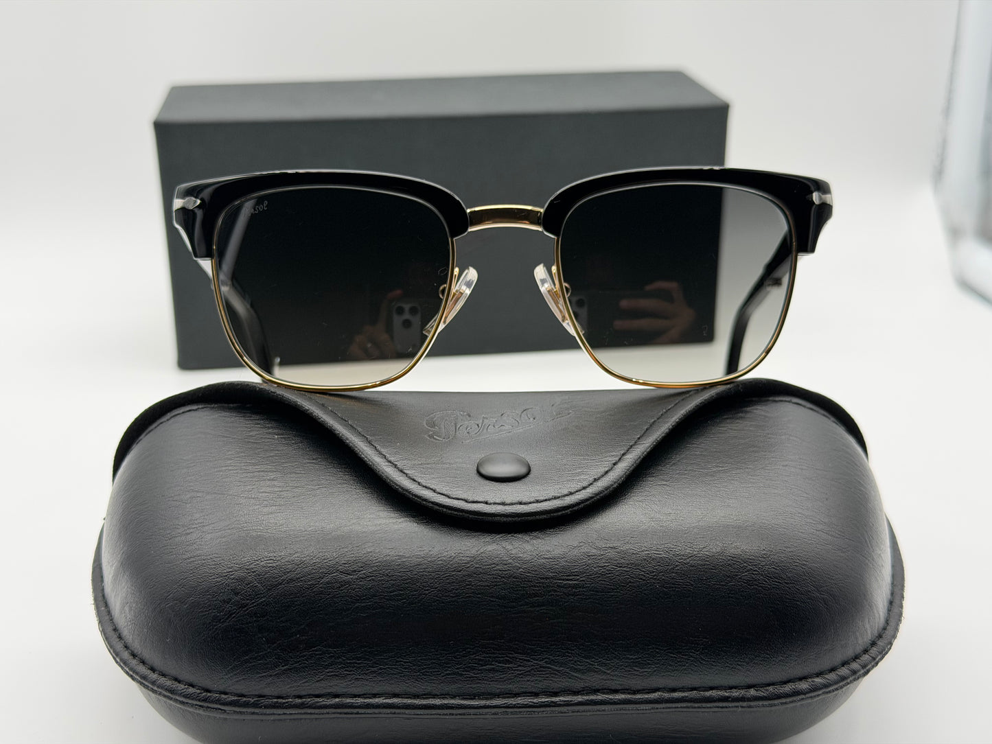 Persol PO 3375 S 50mm Folding Clubmaster Black / Gold - Gray Gradient 122571  Italy Open Box