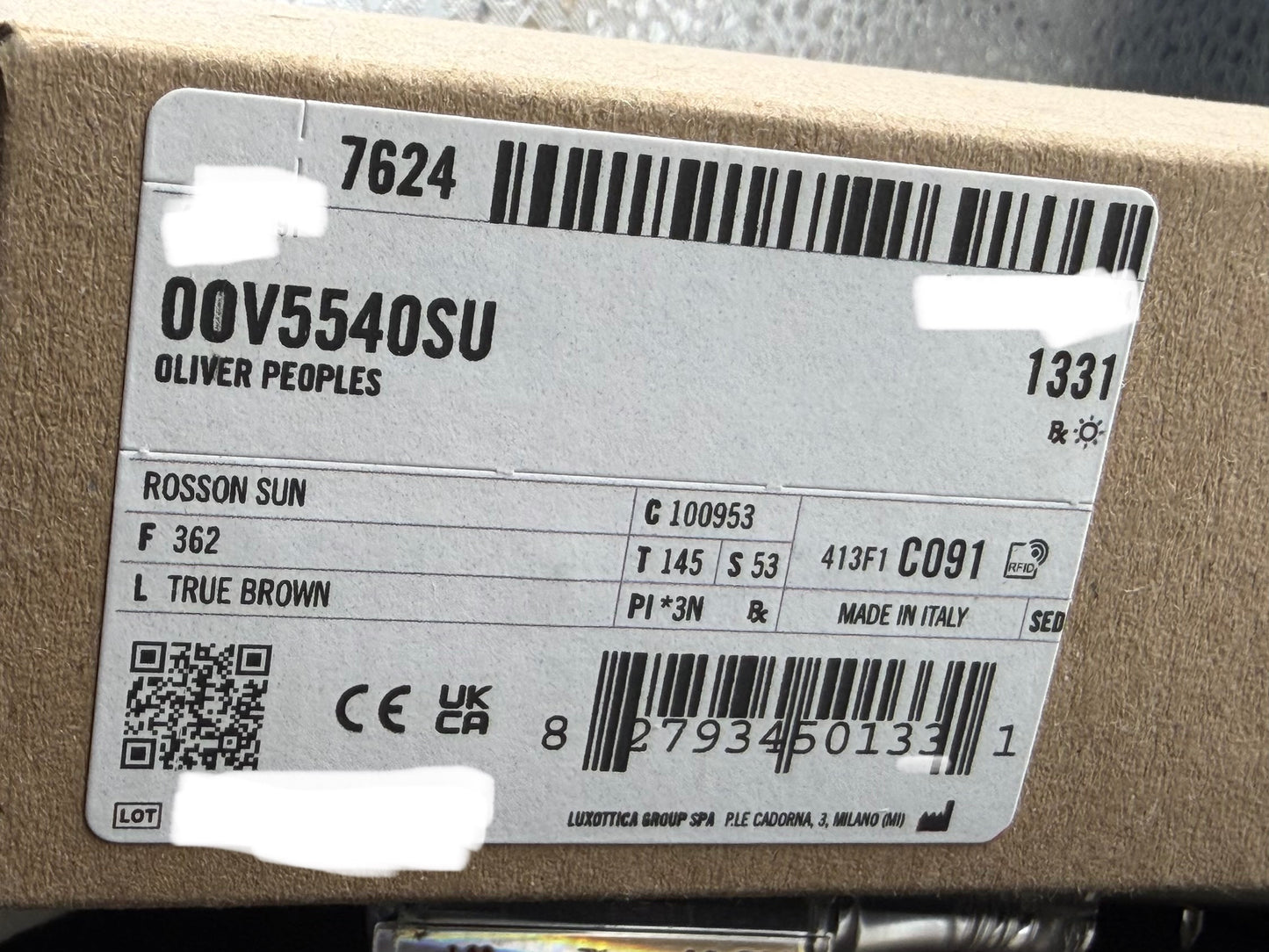 Oliver Peoples Rosson 53mm Sun True Brown Glass Lens / 362 OV 5540 SU Italy NEW