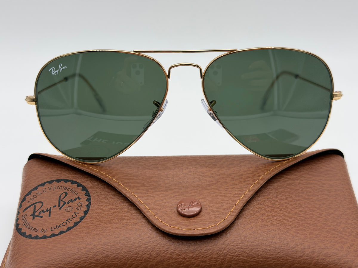 Ray-Ban Classic Aviator 58mm G15 Green Gold RB 3025 L020 Large Metal Italy No Box