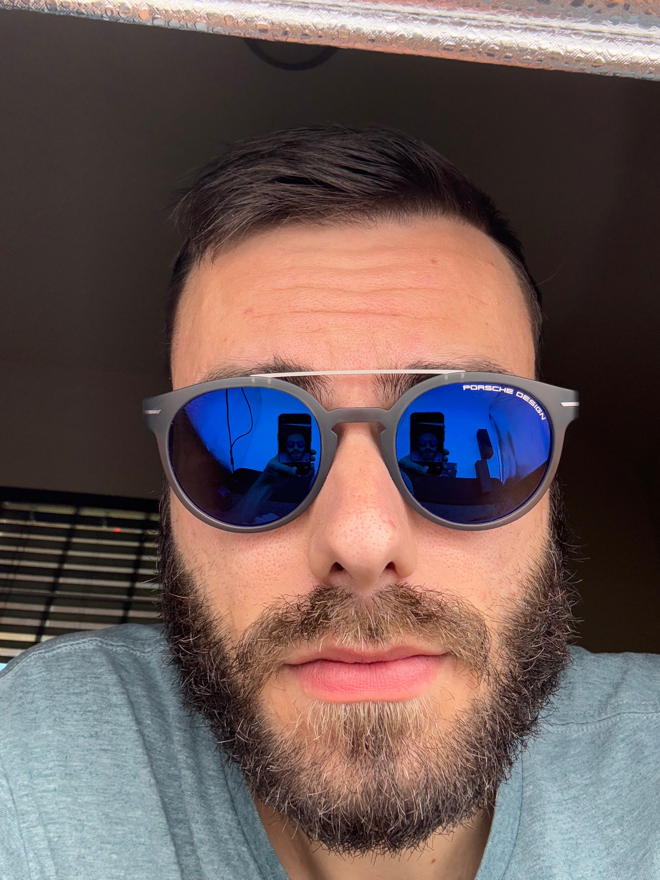 Porsche Design P'8654 C Round Sunglasses, Blue/Grey Mirrored Lenses, Men's Designer Shades