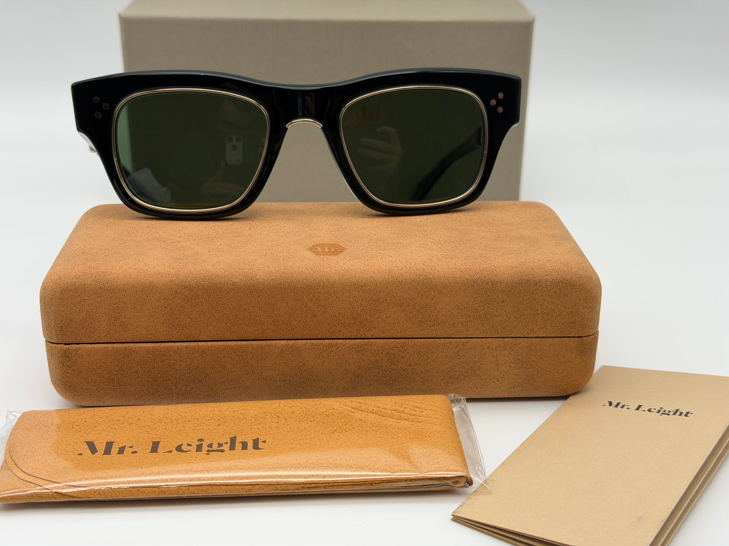 Mr. Leight GO S 48mm Black 12K Gold / Green Polarized Lens Japan Open Box