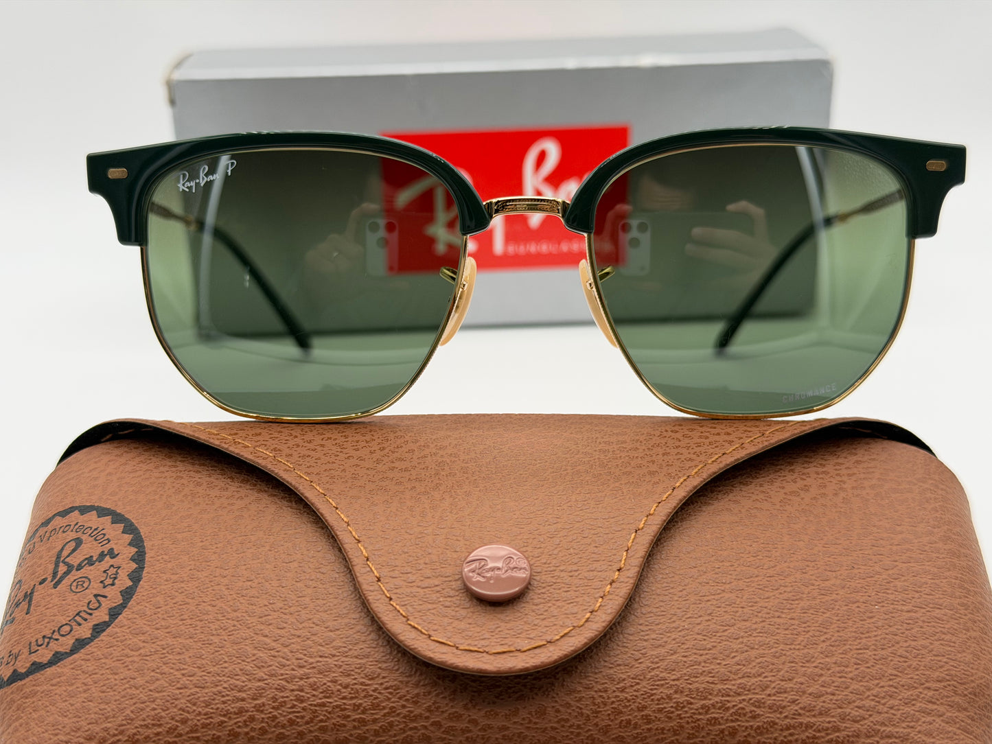 Ray-Ban New Clubmaster 53mm Polished Green /Gold Silver/Green Polarized + Chromance Lens RB 4416 6655/G4 Itlay NEW