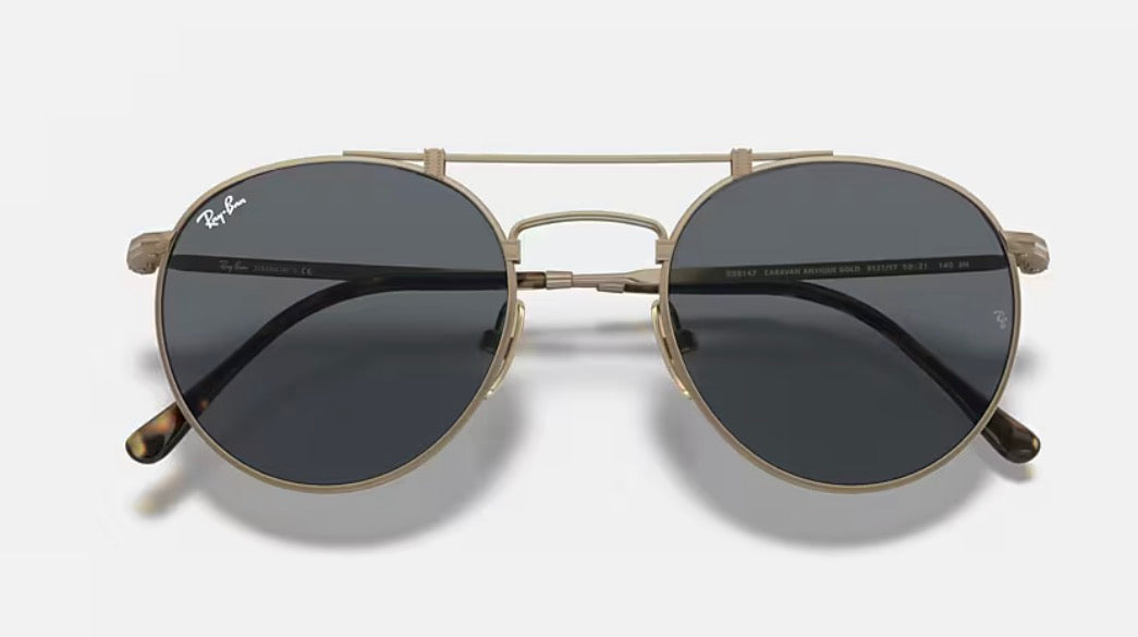 Ray-Ban Round Double Bridge Titanium 50mm Antique Gold / Gray RB 8147 913757 Japan NEW