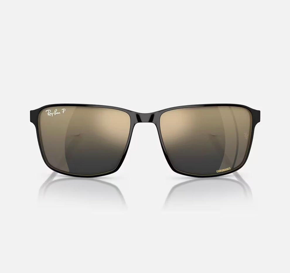 Ray-Ban RB 3721 Chromance 59mm Polished Black On Gold / Blue Gold Mirr ...