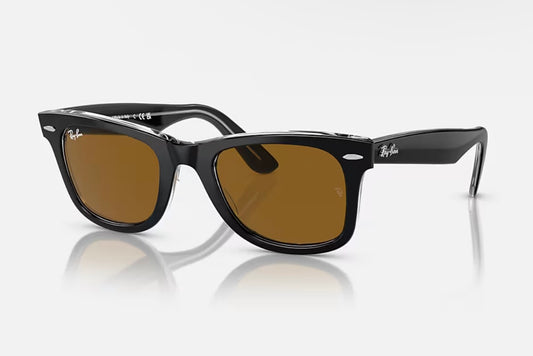 Ray-Ban Original Wayfarer 52mm RB 2140 Black Transparent/ Brown B-15 Glass Lens 1294/33 Italy NEW