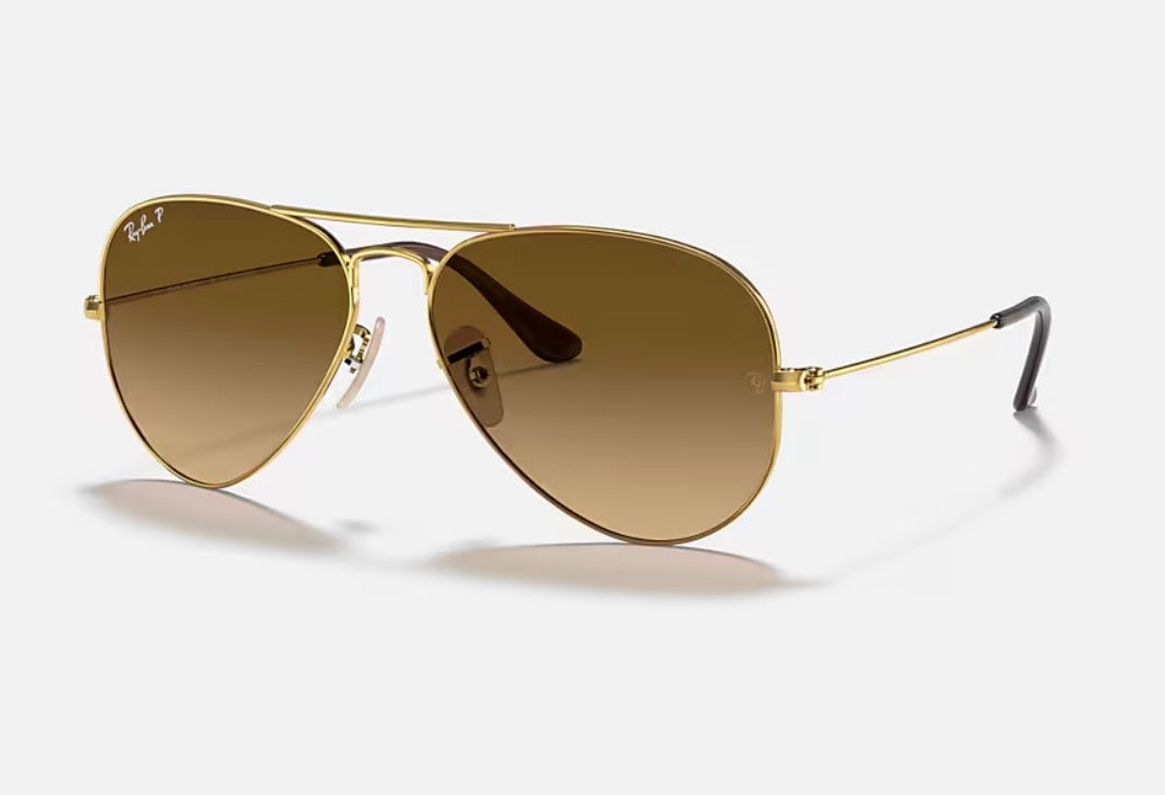 Ray-Ban Aviator 58mm Gold Brown Gradient Polarized RB 3025 001/M2 Italy NEW