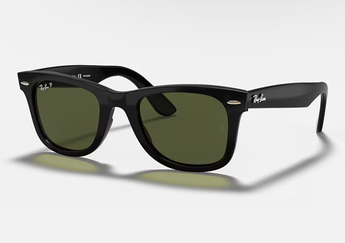 Ray-Ban Wayfarer Ease 50mm RB 4340 601 / 58 Black / G 15 Polarized Glass Lens Italy NEW