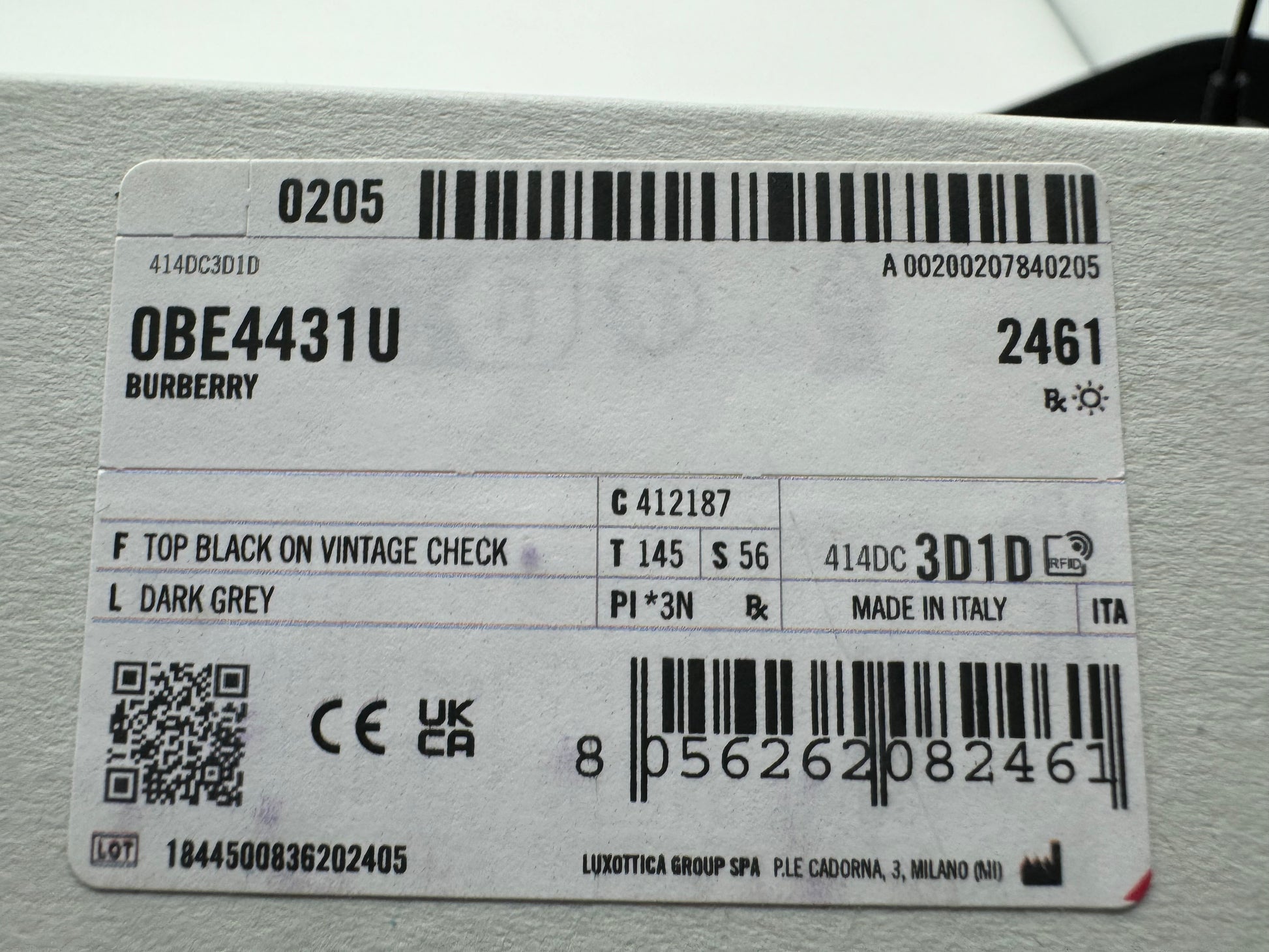 Burberry BE 4431 56mm Top Black Vintage Check Dark Gray Lens 41218 Shade Review Store