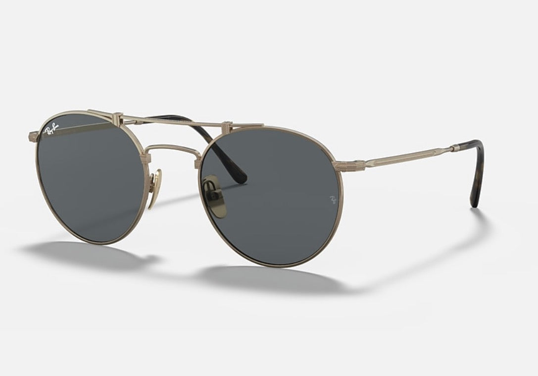 Ray-Ban Round Double Bridge Titanium 50mm Antique Gold / Gray RB 8147 913757 Japan NEW