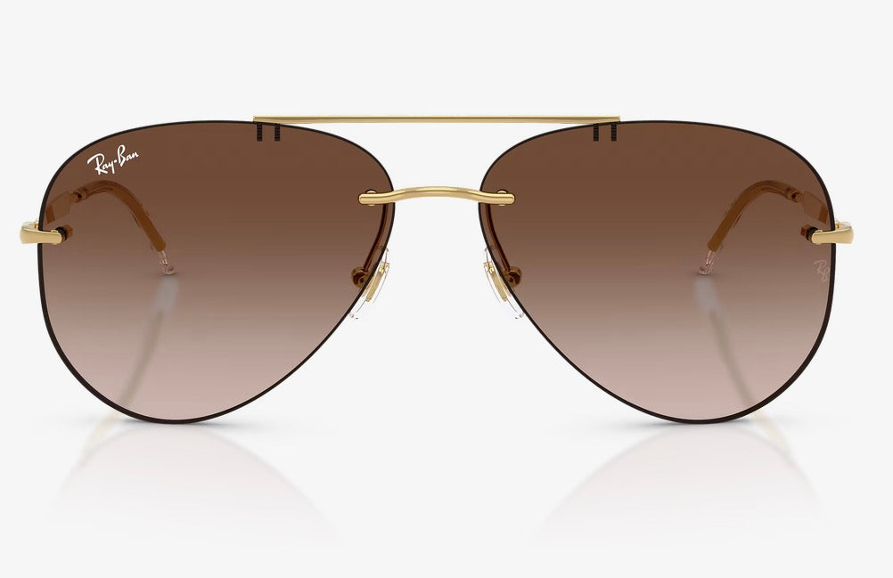 Ray-Ban RB 3791 59mm Rimless Aviator Brown Gradient / Gold 001/13 NEW
