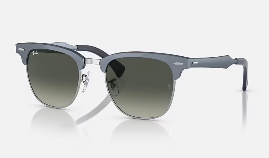 Ray-Ban Clubmaster Aluminum 51mm Matte Blue Silver / Gray Gradient Lens RB 3507 9248 / 71 Italy NEW