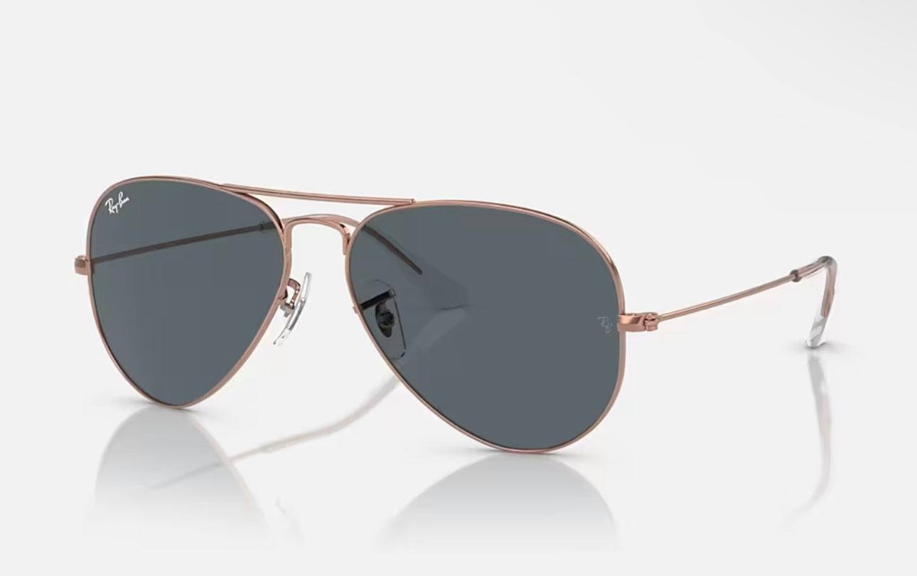 Ray-Ban Aviator 58mm Rose Gold Blue RB 3025 Large Metal 9202 / R5 Italy NEW