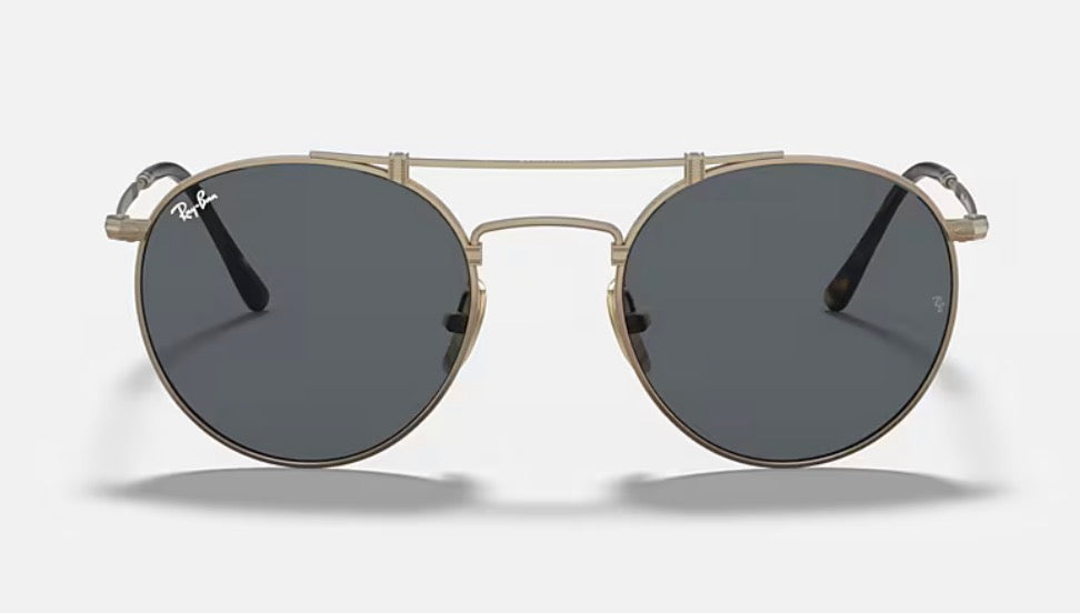 Ray-Ban Round Double Bridge Titanium 50mm Antique Gold / Gray RB 8147 913757 Japan NEW